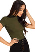 Women Olive Round Neck Half Sleeves T-Shirt